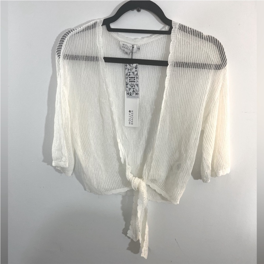 NWT - MOLLY BRACKEN White Knitted Tie-Up Bolero Cardigan Small/Medium